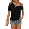imageSOLY HUX Womens Striped Tee Cold Shoulder Short Sleeve Summer T Shirt TopsBlack and White Striped