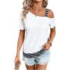 imageSOLY HUX Womens Striped Tee Cold Shoulder Short Sleeve Summer T Shirt TopsWhite Striped