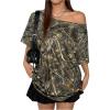 imageSOLY HUX Womens Y2k Camo T Shirt Off The Shoulder Short Sleeve Summer Tops Streetwear T ShirtMulticoloured Maple Leaf