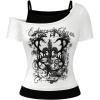 imageSOLY HUX Womens Y2k Goth Graphic Tees Cold Shoulder Short Sleeve T Shirt Color Block Summer TopsWhite Graphic