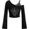 imageSOLY HUX Womens Y2k Graphic Tees Lace Trim Cold Shoulder Long Sleeve Star Print T Shirt Crop TopsBlack Star