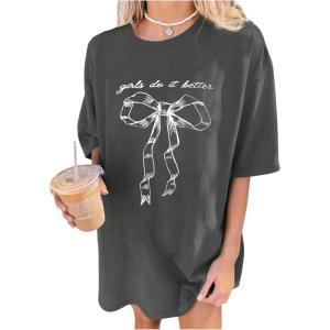 imageSOLY HUX Womens Graphic Tees Cute Print Short Sleeve Tee Preppy Clothes Casual Vintage Summer Oversized T Shirt TopGrey Bow