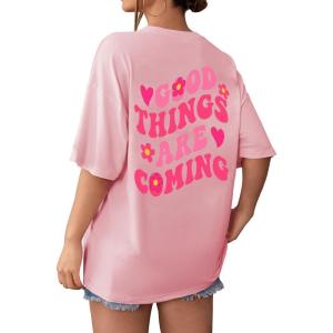 imageSOLY HUX Womens Graphic Tees Oversized T Shirts Basic Letter Print Short Sleeve Loose Fit TopsPink Graphic
