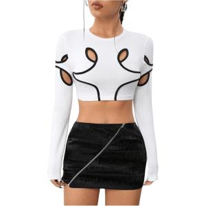 imageSOLY HUX Womens Hollow Out Crop Top Y2k Long Sleeve T Shirt Slim Fit Tee TopsPure White