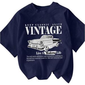 imageSOLY HUX Womens Letter Graphic Tees Drop Shoulder Short Sleeve Crew Neck Casual T Shirt TopsDark Blue Car