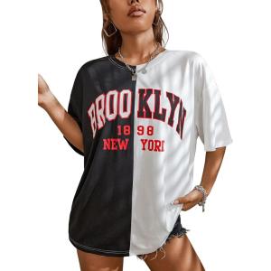 imageSOLY HUX Womens Oversized Graphic Tees Letter Casual Summer Tops Short Sleeve TshirtBlack and White