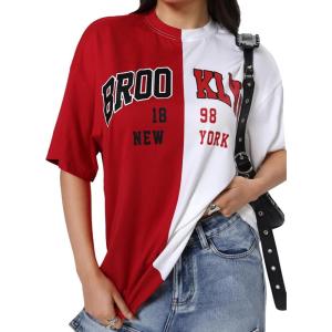 imageSOLY HUX Womens Oversized Graphic Tees Letter Casual Summer Tops Short Sleeve TshirtRed and White
