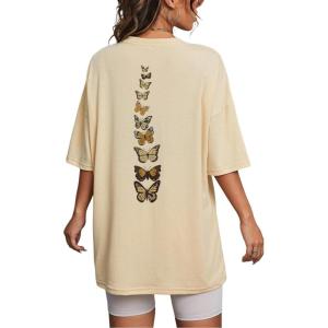 imageSOLY HUX Womens Oversized T Shirts Graphic Tees Casual Vintage Summer Tops Half Sleeve ShirtsApricot Butterfly