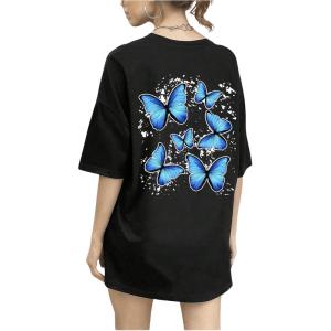 imageSOLY HUX Womens Oversized T Shirts Graphic Tees Casual Vintage Summer Tops Half Sleeve ShirtsBlack Butterfly