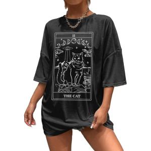 imageSOLY HUX Womens Oversized T Shirts Graphic Tees Casual Vintage Summer Tops Half Sleeve ShirtsBlack Cat