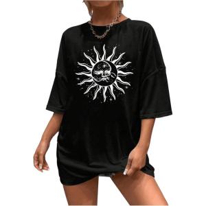 imageSOLY HUX Womens Oversized T Shirts Graphic Tees Casual Vintage Summer Tops Half Sleeve ShirtsBlack Graphic