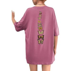 imageSOLY HUX Womens Oversized T Shirts Graphic Tees Casual Vintage Summer Tops Half Sleeve ShirtsPurple Butterfly