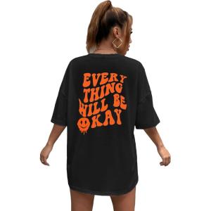 imageSOLY HUX Womens Oversized T Shirts Graphic Tees Letter Print Casual Trendy Summer Loose TopsBlack Orange Multi