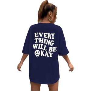 imageSOLY HUX Womens Oversized T Shirts Graphic Tees Letter Print Casual Trendy Summer Loose TopsDark Blue Printed