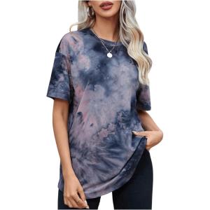 imageSOLY HUX Womens Tie Dye Shirt Short Sleeve Round Neck Tees Casual T Shirts Summer TopsMulti Pink Tie Dye