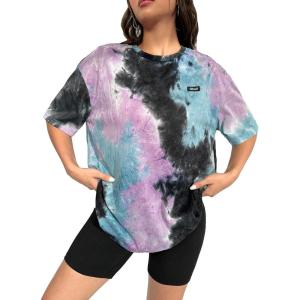 imageSOLY HUX Womens Tie Dye Shirt Short Sleeve Round Neck Tees Casual T Shirts Summer TopsMulticoloured Letter Print