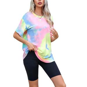 imageSOLY HUX Womens Tie Dye Shirt Short Sleeve Round Neck Tees Casual T Shirts Summer TopsMulticoloured Pink Tie Dye