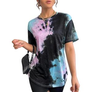 imageSOLY HUX Womens Tie Dye Shirt Short Sleeve Round Neck Tees Casual T Shirts Summer TopsMulticoloured Tie Dye