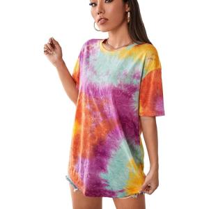 imageSOLY HUX Womens Tie Dye Shirt Short Sleeve Round Neck Tees Casual T Shirts Summer TopsOrange Tie Dye