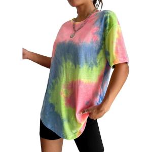 imageSOLY HUX Womens Tie Dye Shirt Short Sleeve Round Neck Tees Casual T Shirts Summer TopsPink Tie Dye