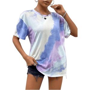 imageSOLY HUX Womens Tie Dye Shirt Short Sleeve Round Neck Tees Casual T Shirts Summer TopsPurple Tie Dye