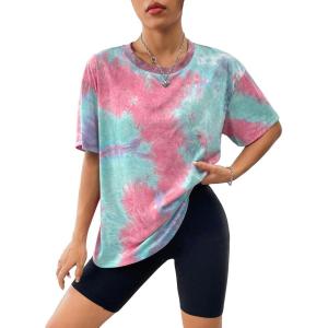 imageSOLY HUX Womens Tie Dye Shirt Short Sleeve Round Neck Tees Casual T Shirts Summer TopsTie Dye Pink