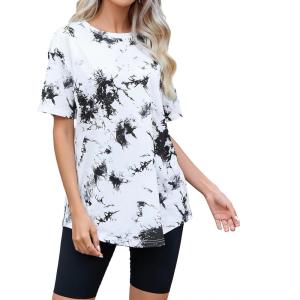 imageSOLY HUX Womens Tie Dye Shirt Short Sleeve Round Neck Tees Casual T Shirts Summer TopsWhite Tie Dye