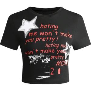 imageSOLY HUX Womens Y2K Graphic Crop Top Short Sleeve Sexy Cute TShirts Tee Crop TopBlack Graphic