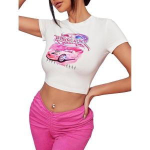 imageSOLY HUX Womens Y2K Graphic Crop Top Short Sleeve Sexy Cute TShirts Tee Crop TopWhite