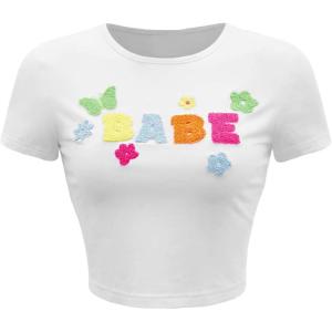 imageSOLY HUX Womens Y2K Graphic Crop Top Short Sleeve Sexy Cute TShirts Tee Crop TopWhite Flower