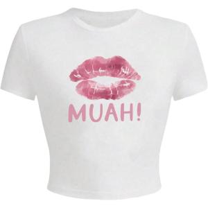 imageSOLY HUX Womens Y2K Graphic Crop Top Short Sleeve Sexy Cute TShirts Tee Crop TopWhite Lips