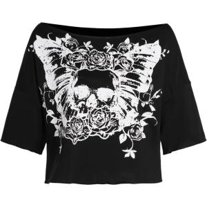 imageSOLY HUX Womens Y2K Grunge Shirts Short Sleeve Off Shoulder Crop Graphic Tees Goth Skull TopsBlack Skeleton