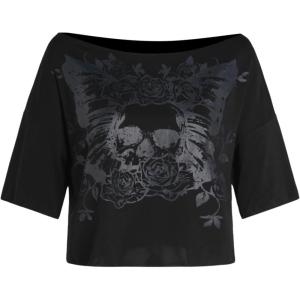 imageSOLY HUX Womens Y2K Grunge Shirts Short Sleeve Off Shoulder Crop Graphic Tees Goth Skull TopsBlack Skull
