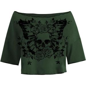 imageSOLY HUX Womens Y2K Grunge Shirts Short Sleeve Off Shoulder Crop Graphic Tees Goth Skull TopsGreen Graphic