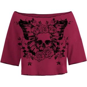 imageSOLY HUX Womens Y2K Grunge Shirts Short Sleeve Off Shoulder Crop Graphic Tees Goth Skull TopsRed Graphic