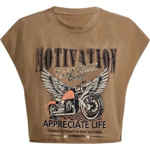 imageSOLY HUX Womens Y2k Vintage Graphic Short Sleeve Tee Tops Crew Neck Crop Tops for Summer Going Out T ShirtsBrown Graphic