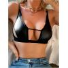 imageSOLY HUX Bras for Women PU Leather Bra Contrast Mesh Comfort BralettePure Black