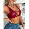 imageSOLY HUX Bras for Women PU Leather Bra Contrast Mesh Comfort BraletteSolid Burgundy