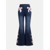 imageSOLY HUX Girls 2 Piece Outfit Lace Ruched Long Sleeve T Shirt and Bow Flare Pants Y2k SetMulti Color