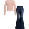 imageSOLY HUX Girls 2 Piece Outfit Lace Ruched Long Sleeve T Shirt and Bow Flare Pants Y2k SetMulti Color