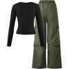 imageSOLY HUX Girls 2 Piece Outfit Star Print Crew Neck Long Sleeve T Shirt and Cargo Pants SetArmy Green Star
