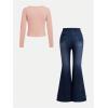 imageSOLY HUX Girls 2 Piece Outfits Long Sleeve Lace Trim Tee Tops and Bow Flare Leg Pants SetPink Bow