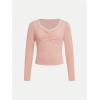 imageSOLY HUX Girls 2 Piece Outfits Long Sleeve Lace Trim Tee Tops and Bow Flare Leg Pants SetPink Bow