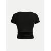 imageSOLY HUX Girls 3 Piece Summer Ruched Short Sleeve V Neck Tee T Shirts Basic Fitted Tops Cute ClothesKhaki Brown Black