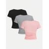 imageSOLY HUX Girls 3 Piece Summer Ruched Short Sleeve V Neck Tee T Shirts Basic Fitted Tops Cute ClothesPink Grey Black