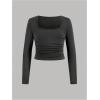 imageSOLY HUX Girls 3 Piece T Shirt Ruched Square Neck Long Sleeve Tee Slim Fit Solid TopsMulticoloured