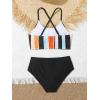 imageSOLY HUX Girls Bikini Sets Striped Color Block Criss Cross Spaghetti Strap Bathing Suits Two Piece SwimsuitMulticoloured Striped