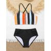 imageSOLY HUX Girls Bikini Sets Striped Color Block Criss Cross Spaghetti Strap Bathing Suits Two Piece SwimsuitMulticoloured Striped