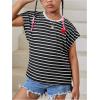 imageSOLY HUX Girls Cute Striped T Shirts Short Sleeve Heart Casual Teen Tee Tops Preppy ClothesBlack Striped