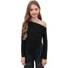 imageSOLY HUX Girls Off Shoulder Long Sleeve Shirts Y2k Asymmetrical Fitted Tee Shirt Crop TopsPure Black
